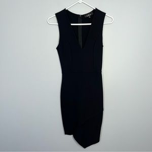Lulus Dress Womens Small Black Be Me Sleeveless Bodycon Asymmetric Hem Faux Wrap